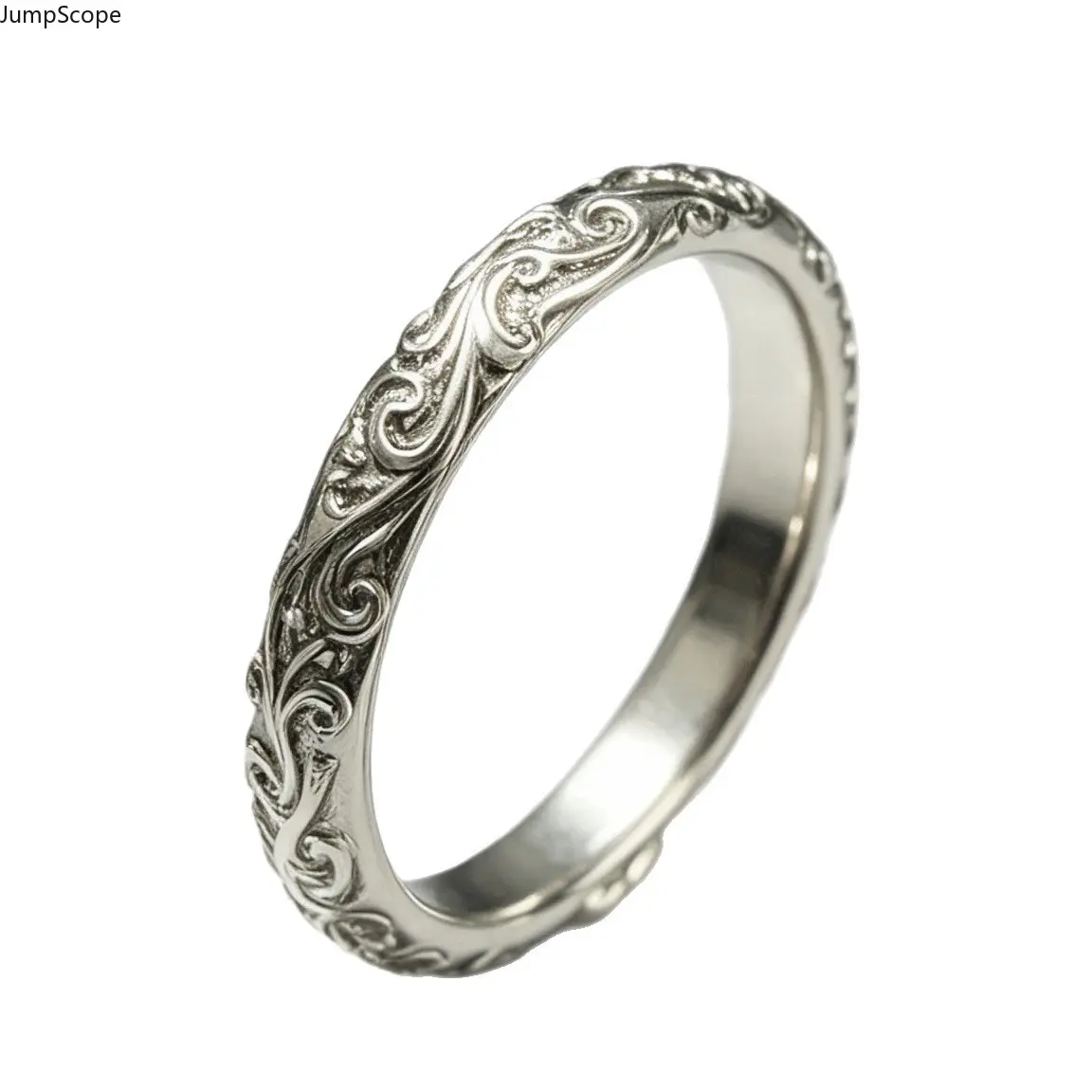 Women's Vintage Full Scroll Vine Embossed Thin Band Ring - Oxidized Silver-Plated Alloy Minimalist Stackable Ring for Daily Wear (Indoor Recreation Accessory)