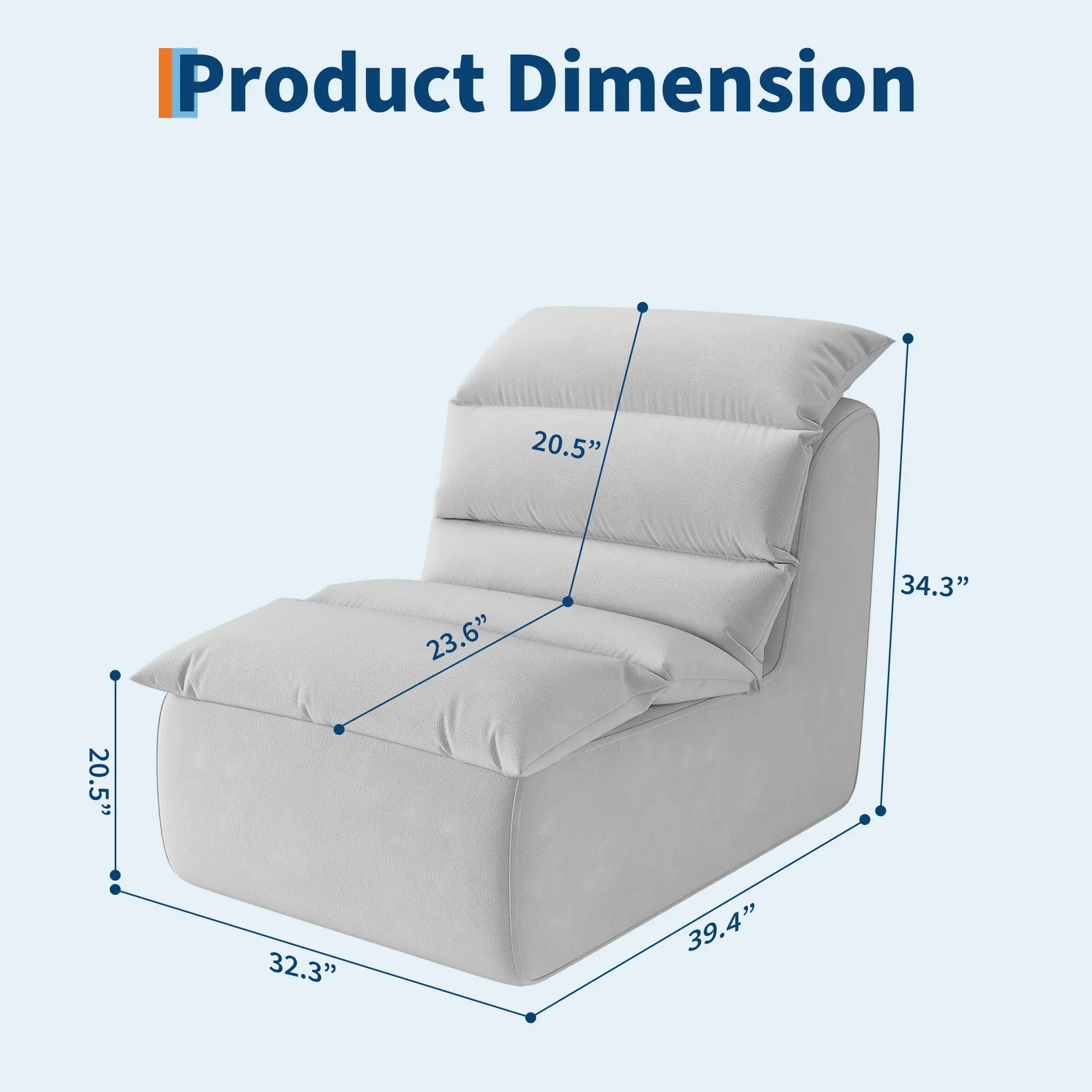 Ultra-Comfy Memory Foam Bean Bag Chair for Adults - Modern Fireside Lounge Sofa - Ergonomic Back Support & Non-Slip Base - Ideal for Living Room, Bedroom, or Office - Grey