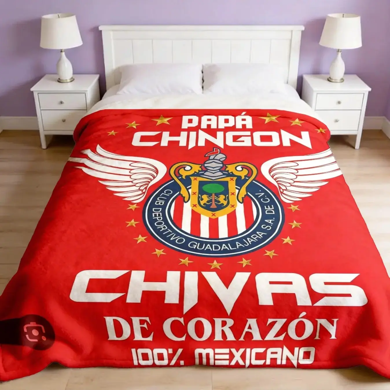 Chivas Guadalajara Papa Chingon Flannel Football Blanket - Soccer Blanket, Large Soft & Light Warm Cover for Bedroom/Office, Home & Travel, Fan Gift, Kid Room Decor, Father's Day Present