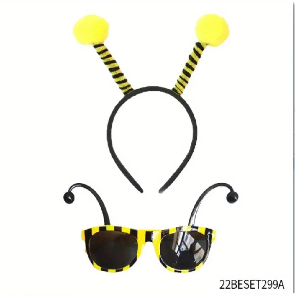 Cosplay Party Bee Headband and Glasses Bee Antenna Headband with Bee Sunglasses Bee Costume Accessories Festive Bumblebee Prop