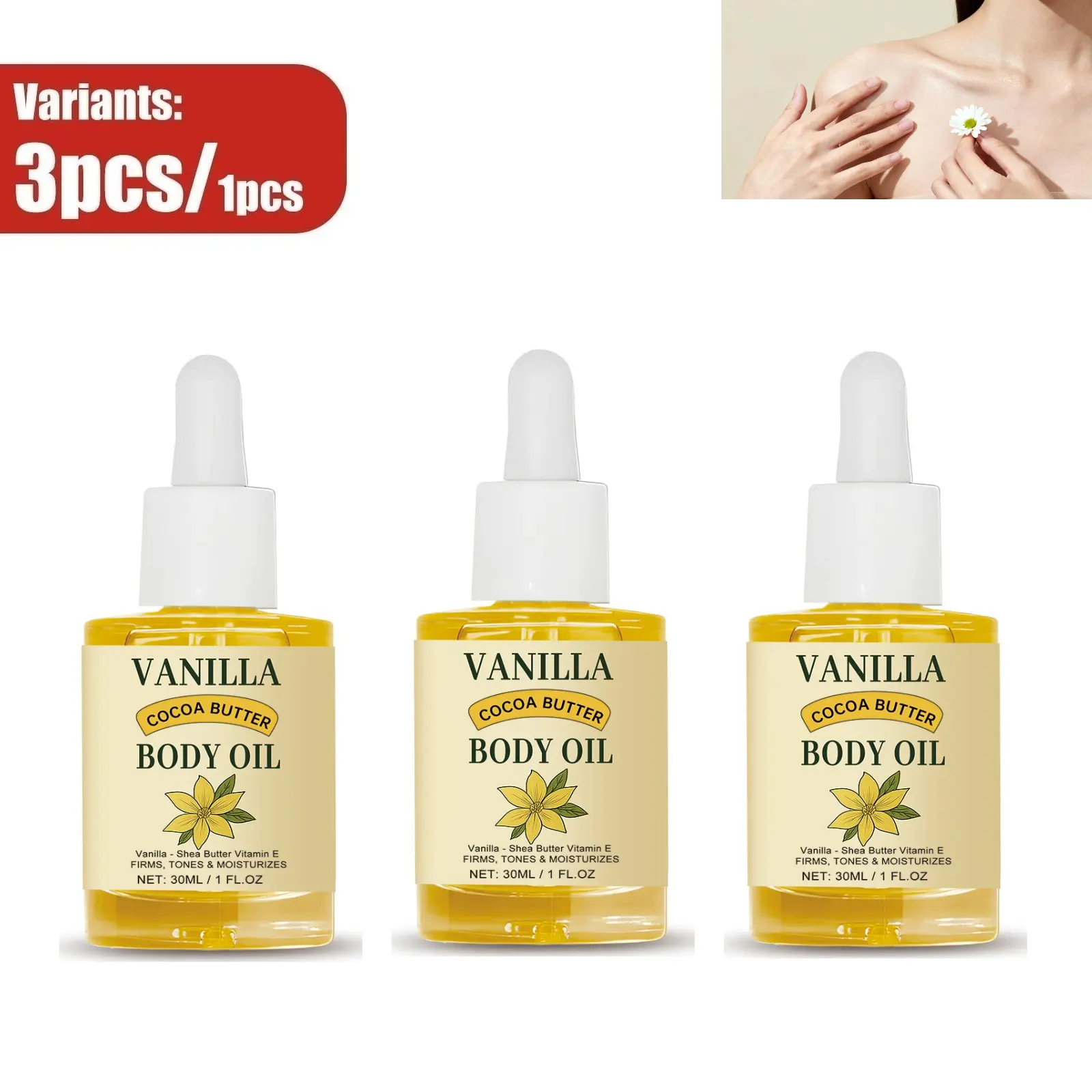 Vanilla Cocoa Scented Body Oil, Gentle Nourishing Formula, Refreshing & Hydrating, Helps Achieve Supple Delicate Feel, Lightweight Daily Body Treatment Oil