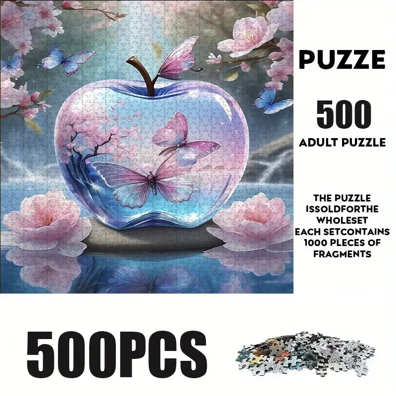 500 Piece Transparent Apple Butterfly World Puzzle, Large Adult Family Interactive Toy, DIY Home Decor, Holiday Gift, Durable Puzzle