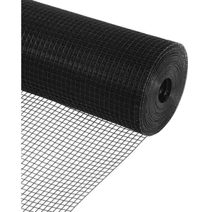 48 Inch x 60 ft Black PVC Coated Welded Wire Mesh, 19 Gauge, 1/2 x 1/2 Inch Openings, Includes Wire Cutters, 200 Fastening Clips, and Cut-Resistant Gloves