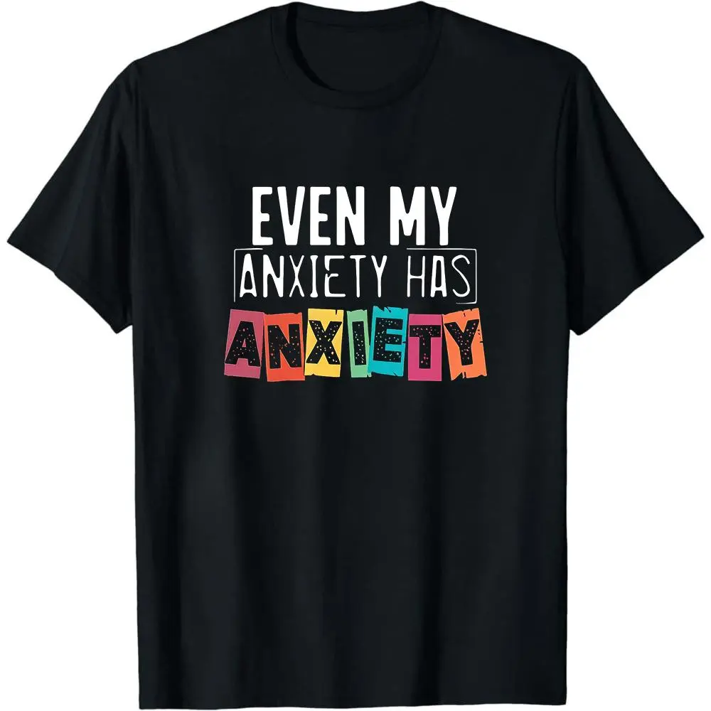 Unisex Classic Cotton Color Block Anxiety Theme Graphic Print Sports Top - Black Round Neck Short Sleeve Casual Daily Apparel, Soft Fabric