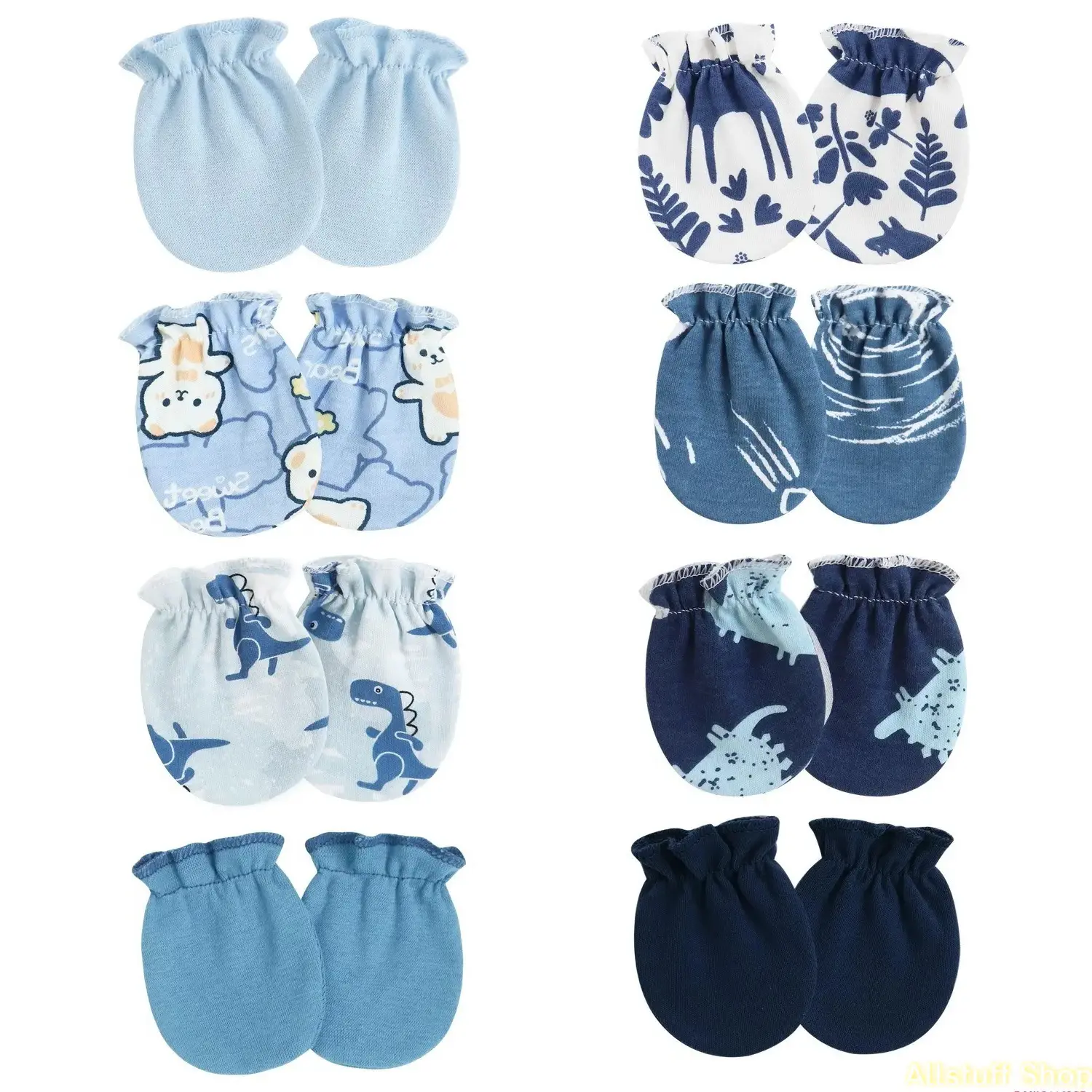 Anti-Scratch Baby Mittens Set, 3-8 Pairs for Newborns, Soft Synthetic Fiber & Nylon, Adjustable Cuffs, Assorted Strawberry Prints & Hearts Motifs, Baby Shower Gift, Soft Nylon