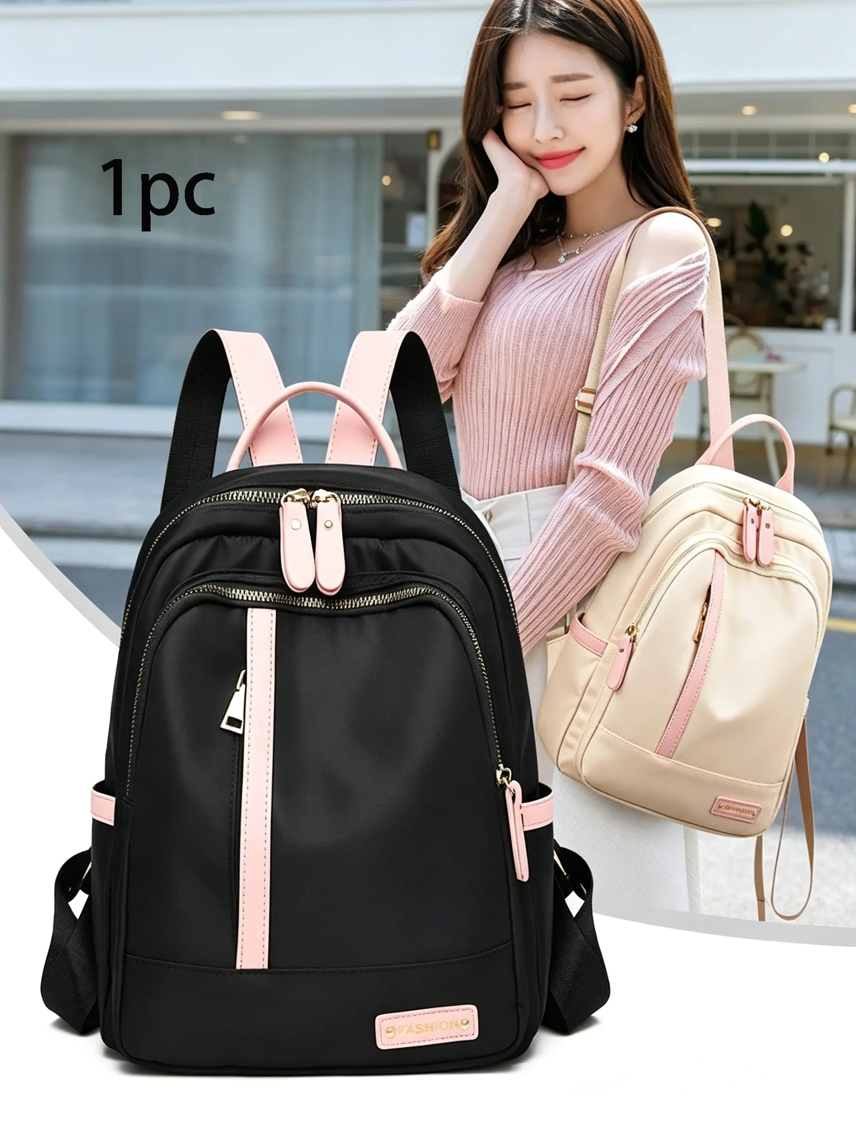 Women's Waterproof Oxford Backpack, Leather Detail Block, Multi-Layer Lightweight Large Capacity, Ideal for School, Commute, Shopping, Outdoor, Weekend Travel, Casual Backpack, Travel Essentials Backpacks