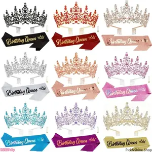 2026Baroque Rhinestone Queen Accessory Set - Fashion Headband, Sash With Pin, Crown Tiara, Shiny Decor, Comfortable Wear for Birthday Parties, Elegant Events, Birthday Gift Ideas