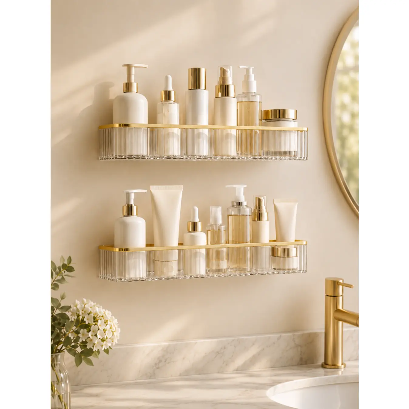2 Pack Clear Acrylic Bathroom Shelf, Wall Mounted Makeup & Skincare Organizer Rack, Transparent Floating Storage Shelf for Vanity, Perfume, Toiletries, & Home Decor wall-mounted storage rack