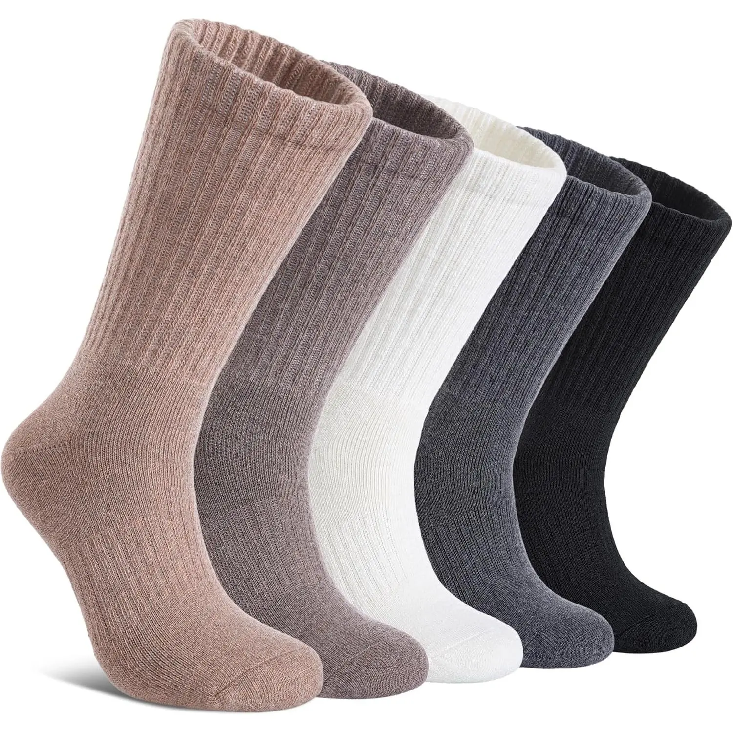 Merino Wool-Spandex Fashion Hiking Crew Socks - Thermal Warm Winter Boot Cushion Socks for Men & Women, 5 Pairs Menswear-Compatible Christmas, Birthday Gifts