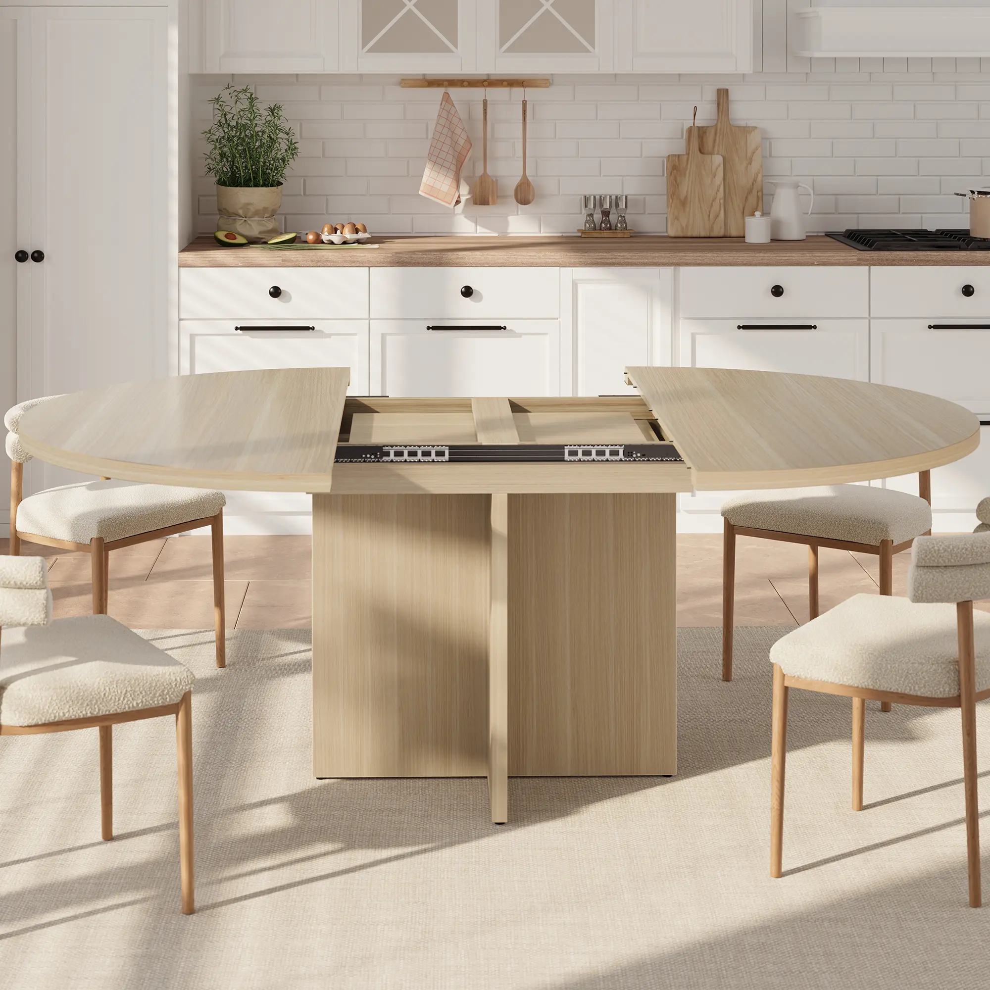 Extendable Oval Dining Table – Space-Saving Design – Removable Leaves, Seats 4-8 – Modern Style for Dining Room, Kitchen, Living Room