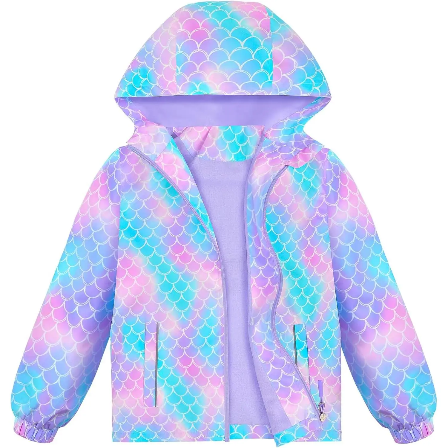 Girls' Waterproof Hooded Fleece-Lined Lightweight Windbreaker Rain Jacket for KidsGift