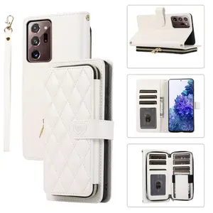 Crossbody Wallet Case for Samsung Galaxy Note 20 Ultra Note 10 Pro Note 9 8, PU Zipper Handbag Purse Flip Cover, Kickstand Folio Case with Card Slots Holder Wrist Strap Lanyard