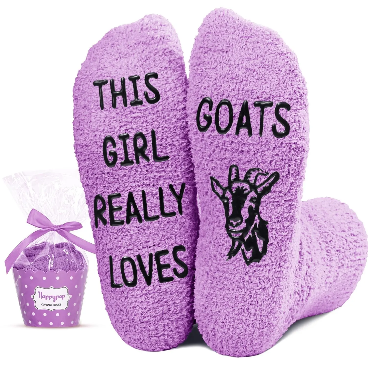 HAPPYPOP Farm Animal Socks for Women - Funny Goat Sheep Purple Fuzzy Socks Girls, Novelty Gifts for Goat Lovers Greatest Of All Time