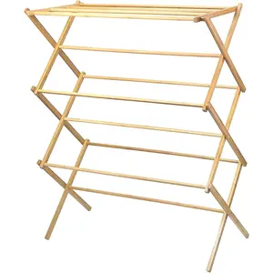 Wooden Clothes Drying Rack for Laundry - Collapsible Folding Bamboo Laundry Drying Rack for Drying Clothes - Heavy Duty Pre Assembled
