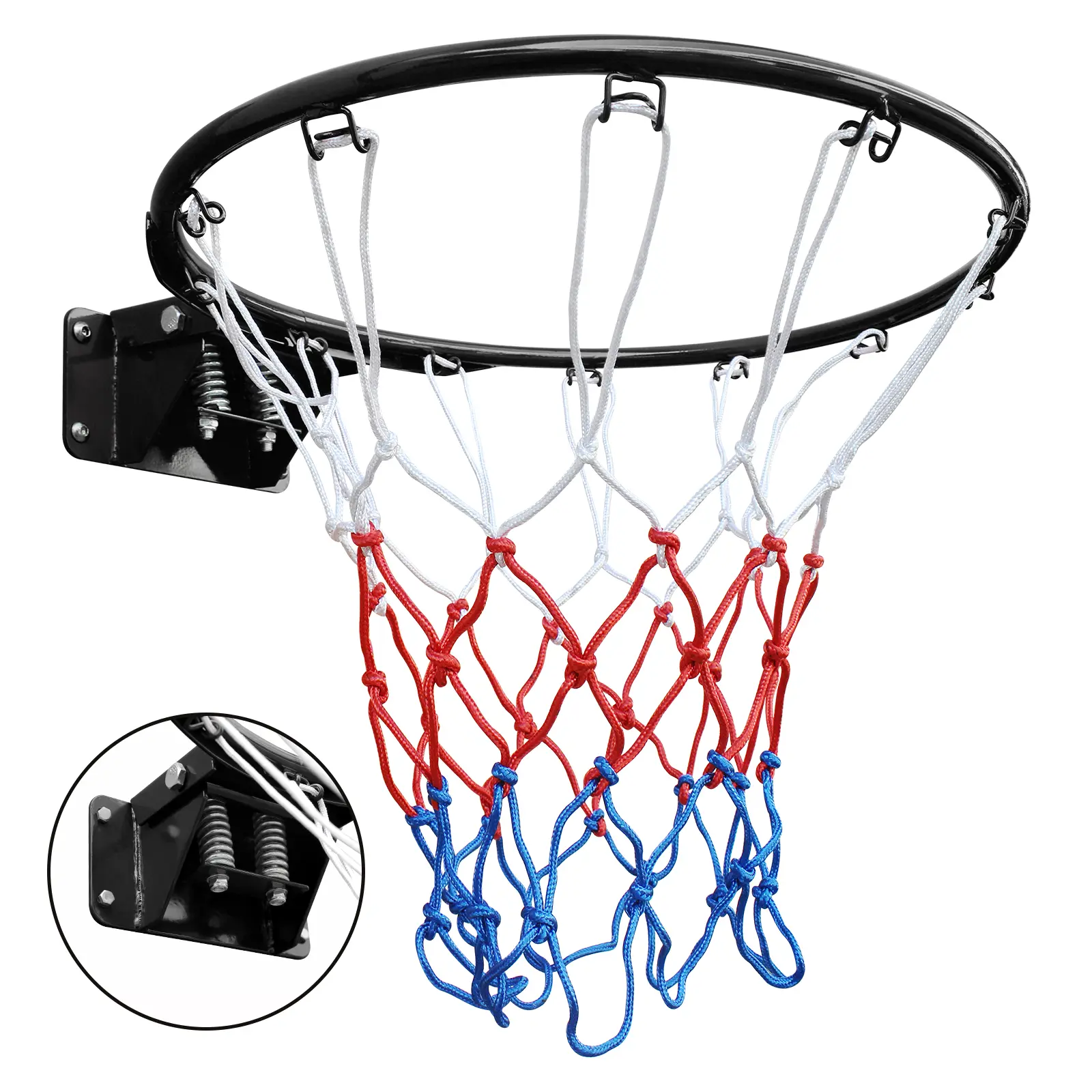 18 Inch Double Spring Basketball Rim – Wall Mounted Outdoor Hoop with Heavy-Duty Iron Frame & All-Weather Net for Indoor Outdoor Play
