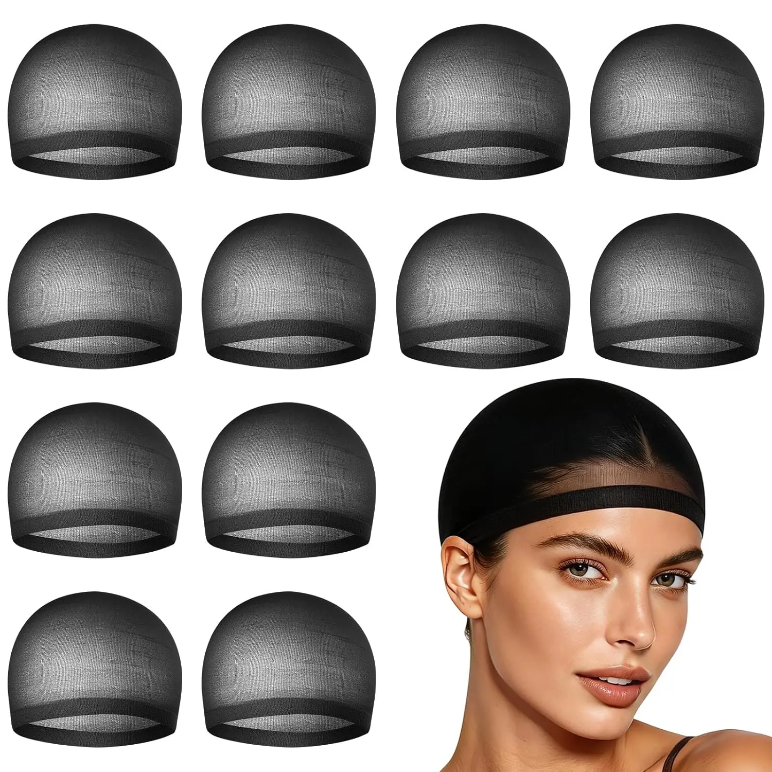 10Pcs Black  for Women, Non-Slip Stocking Cap for Lace Front Wig, Funny Party Cosplay Hair Cap Closed-End Hair Nets for Bachelorette Party Halloween Costume Birthday WeddingBreathable Nude Stretch Mesh  transparent hd wig cap