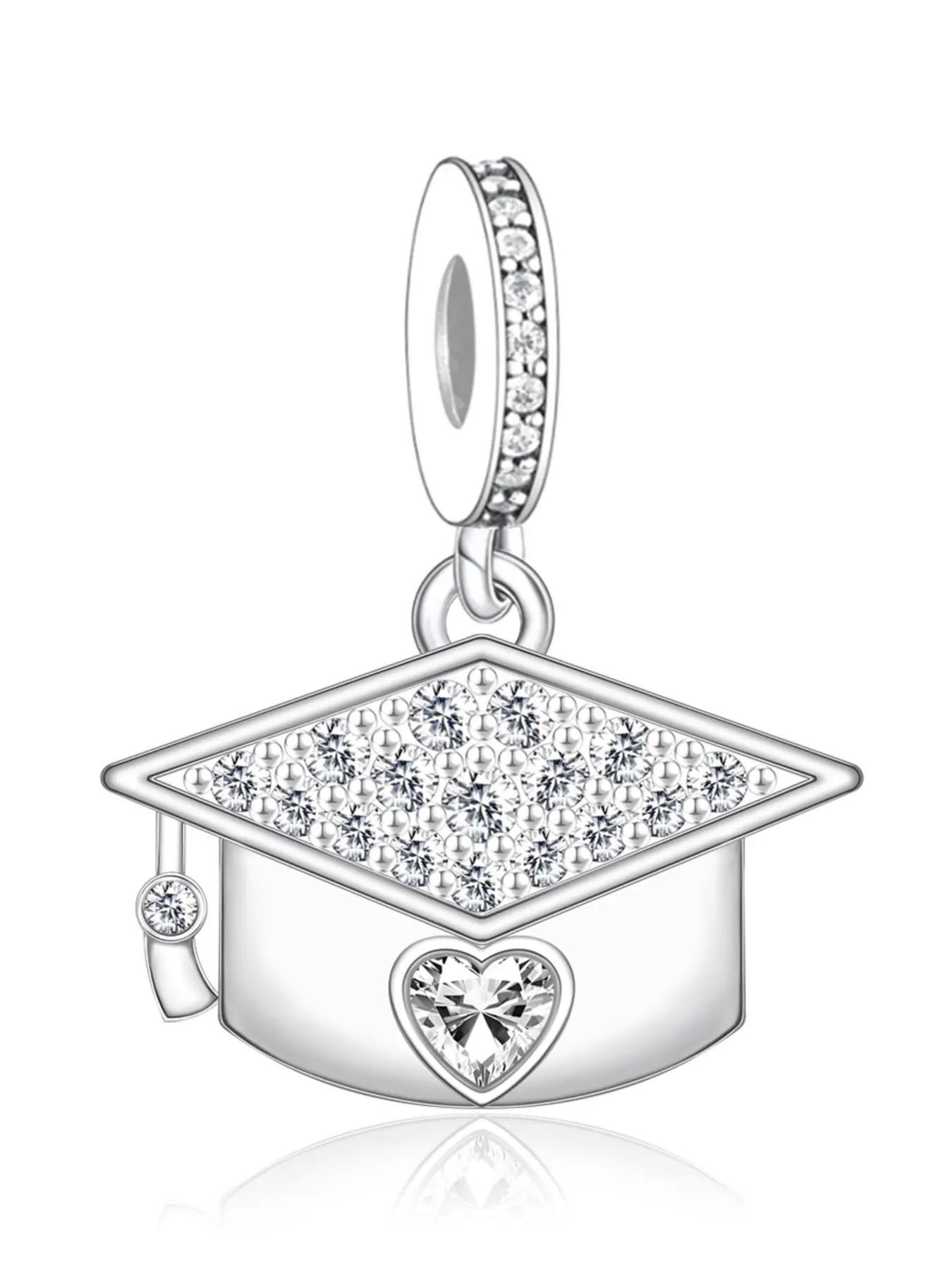 Copper Plated Silver Graduation Cap Charm, Zircon Embedded, Cute Animal Pattern, All Seasons, Perfect Gift for Friends or Students