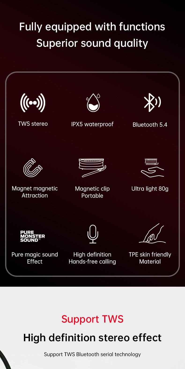 Monster M3 Bluetooth Speaker Wearable Portable Magnetic Clip-on Bluetooth Sound Box TWS Stereo Matching Wireless Portable Speakers Monster M3 Bluetooth Speaker Wearable Portable Magnetic Clip-on Bluetooth Sound Box TWS Stereo Matching Wireless Portable Speakers