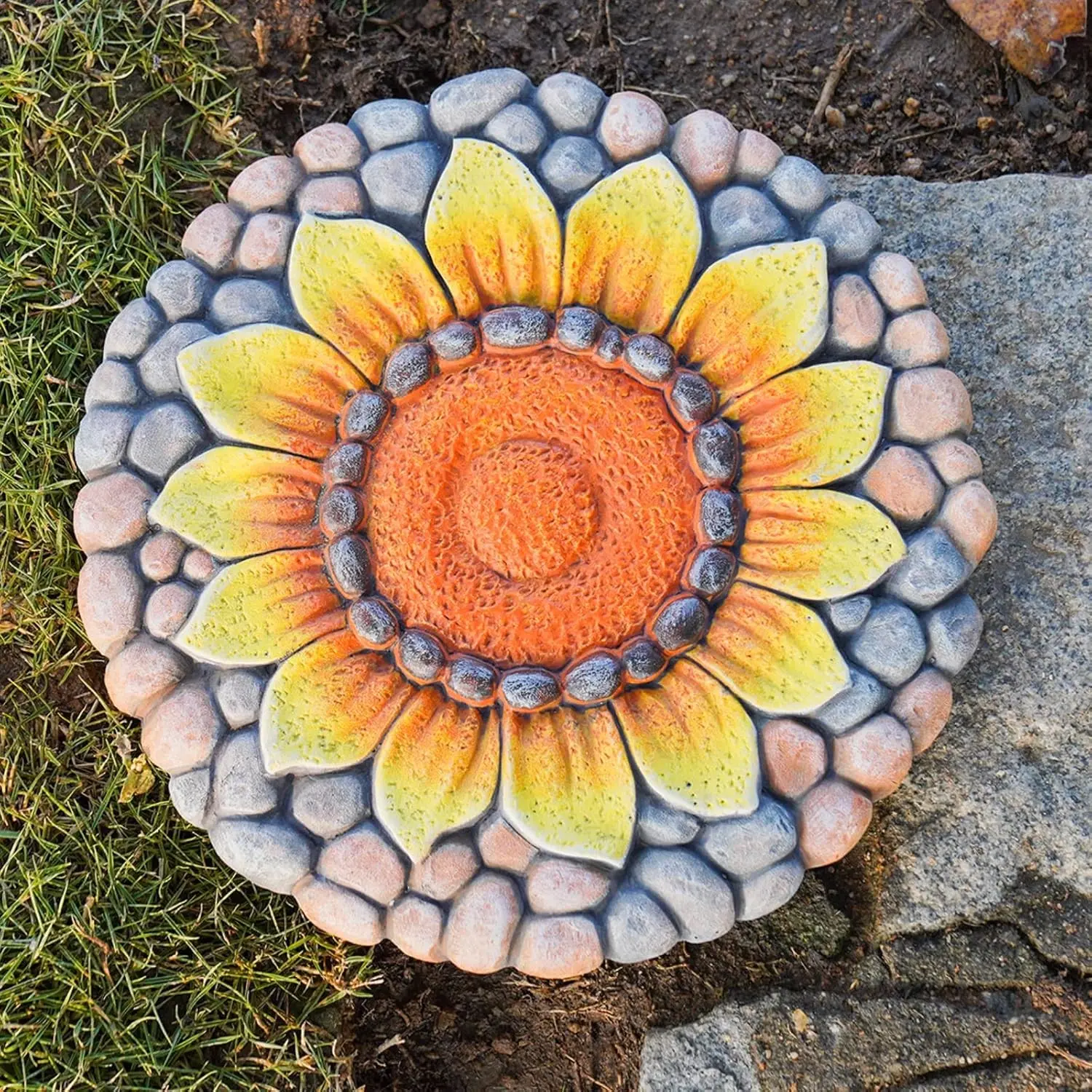 Sunflower Stepping Stones Outdoor Garden - Garden Stepping Stones Pavers for Outside Walkway Garden Stones Outdoor Decorative Stone for Garden 10 * 10 * 0.75 Inch