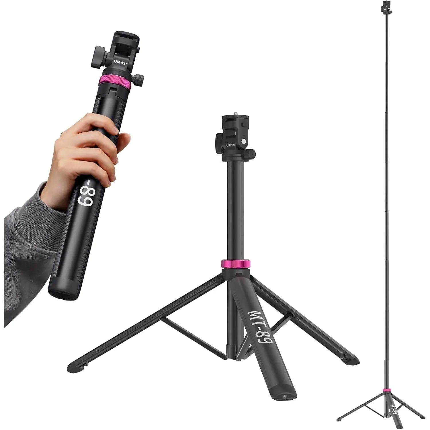 MT-89 Aluminum Extendable Tripod, 82" Light Stand with 1/4"-Screw Quick Release, Lightweight Travel Tripod for Cameras, Lights, Smartphones, 2.2LBS Load Capacity, Lights/Cameras
