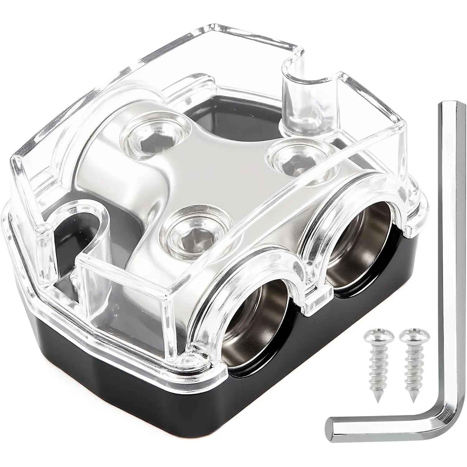2 Way Power Distribution Block 1x 0 GA in 2X 0 GA Out Circuit Protector Distribution Connecting Blocks for  Audio Splitter,1Pc with Installation Kit