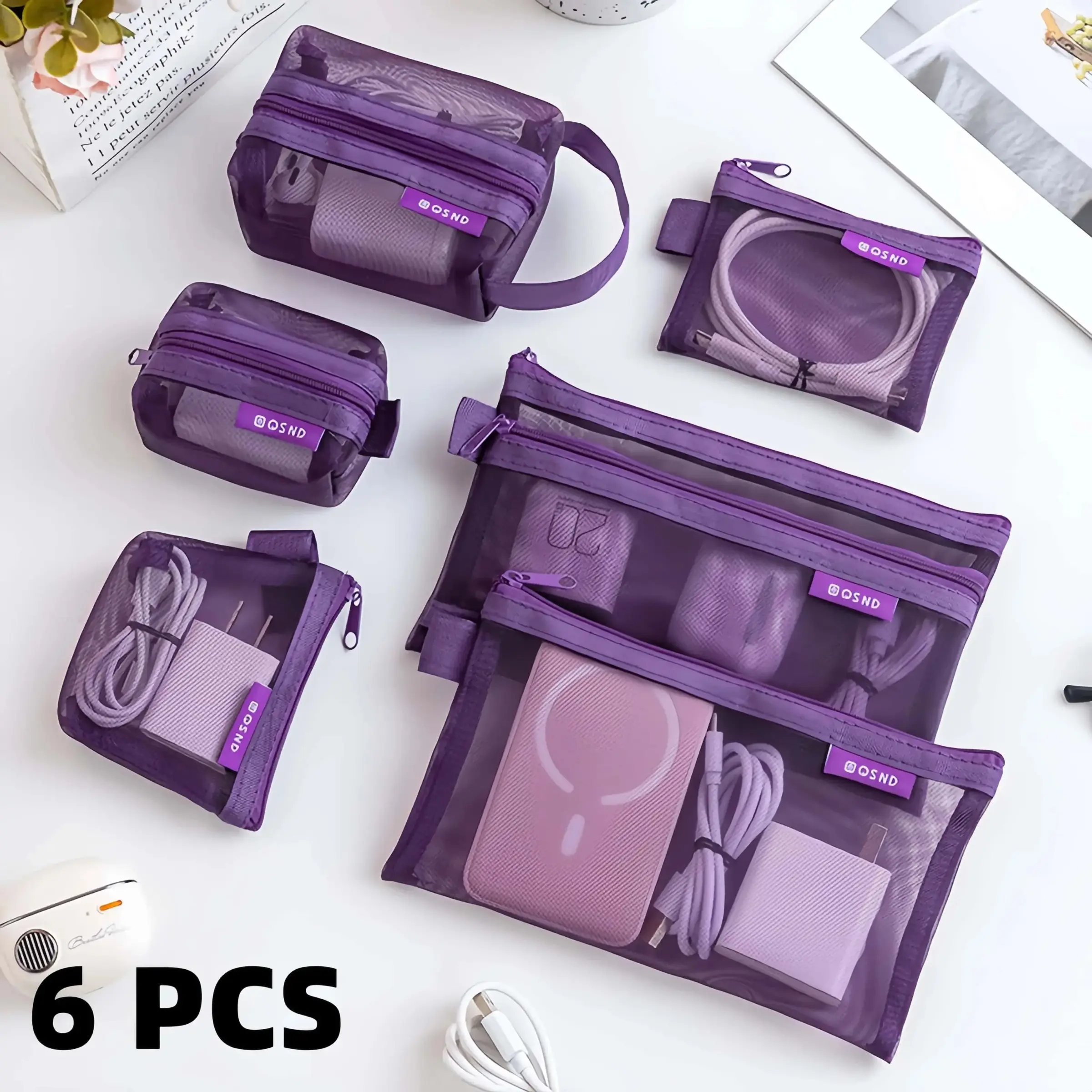 6PCS Transparent Mesh Zipper Pouch Set, Multi-Size Travel Organizer Storage Bags, Portable Coin Purse, Makeup Cosmetic Bag, Tech Accessories Cable Earbud Case, Card Cash Key Holder for Home, Office and Travel, Makeup Organizer Pouches