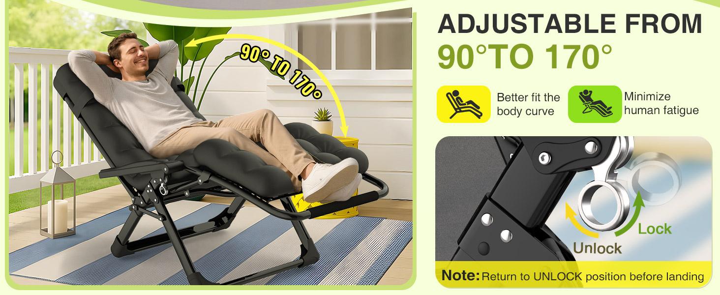 Zero Gravity Chair, Reclining Camping Lounge Chair w/Removable Cushion, Upgraded Lock and Cup Holder, Reclining Patio Chairs Folding Recliner for Indoor and Outdoor