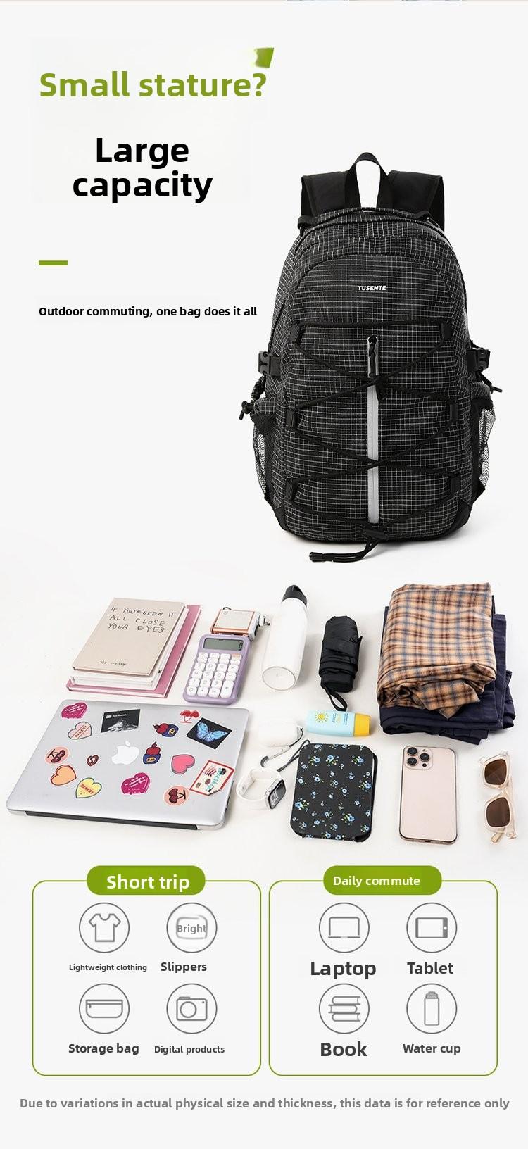 One-size-fits-all backpack made of nylon fabric with letter print and zipper