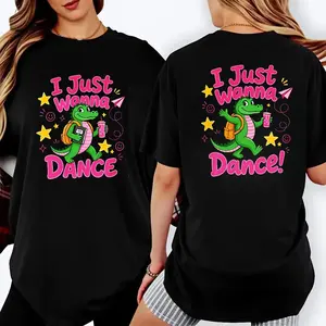 100% Cotton Back-To-School T-Shirts T-Shirts Double-Sided Print, Disability Pride Month 2026 T Shirt, I Just Wanna Dance Cute Alligator With Backpack And Drink Graphic