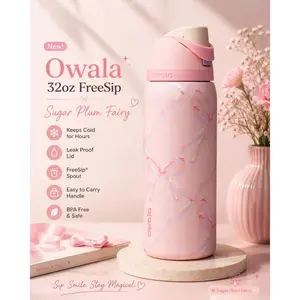 Owala Sugar Plum Fairy 32 Oz FreeSip Water Bottle Pink Bow