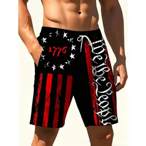 Men's New Independence Day Patriotic Gym Shorts, Athletic Shorts, Fitness Shorts, Fashionable Dark Star Stripes Ripped Print, Summer Casual Sportswear, Outdoor Workout Shorts