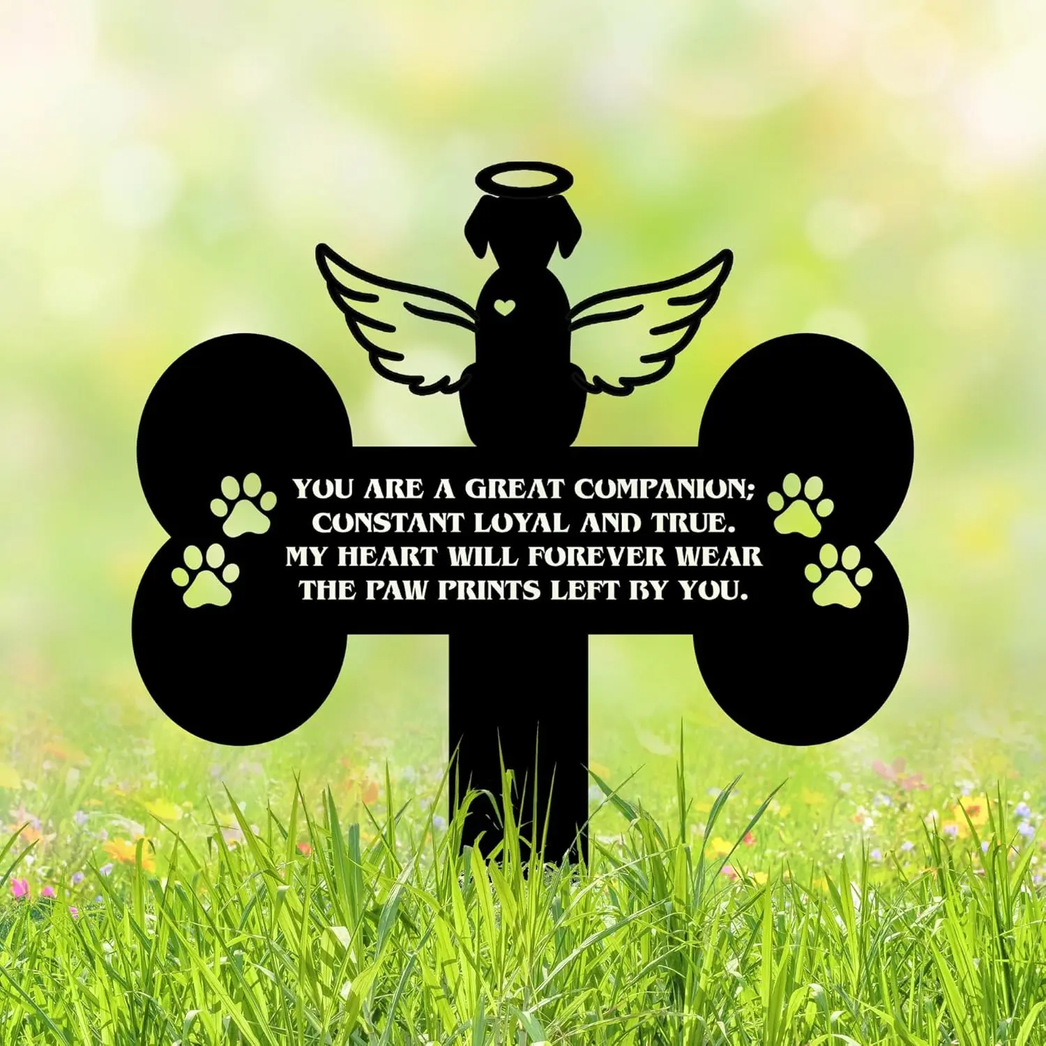 Dog Grave Marker Angel Cross-Pet Remembrance Gift for Loss of Dog, Weatherproof Metal Headstone for Yard, Garden or Indoor Memorial, 12in Sympathy Tribute Sign