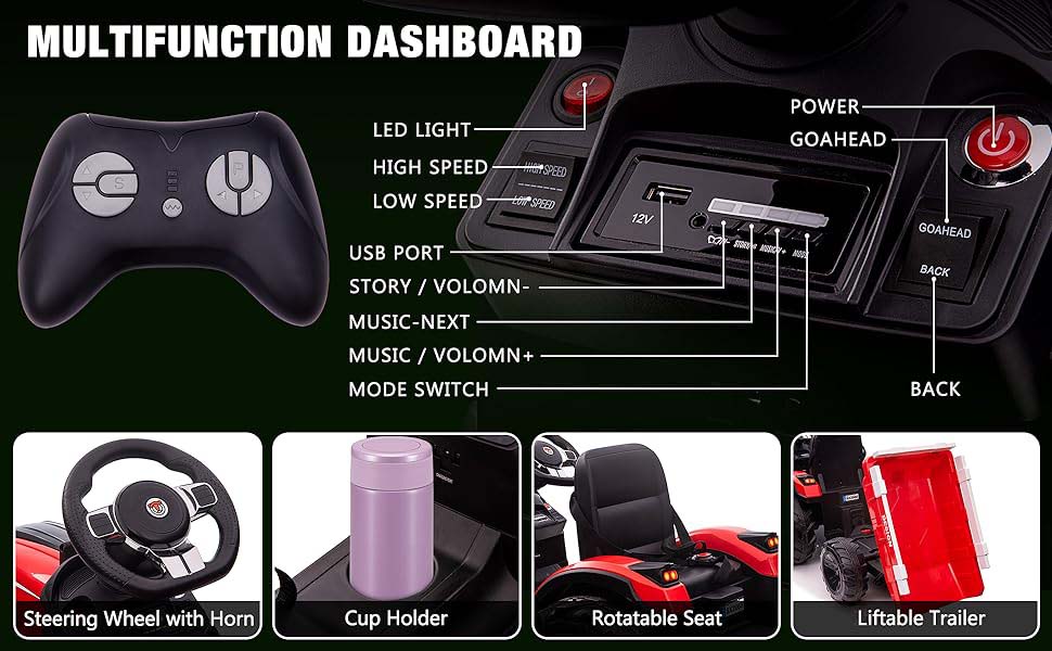 GARVEE 3-in-1 Ride-On Tractor, 24V Electric, Excavator & Bulldozer, Remote Control, LED, Music, USB/Bluetooth max 66 lbs - Bright-blue GARVEE 3-in-1 Ride-On Tractor, 24V Electric, Excavator & Bulldozer, Remote Control, LED, Music, USB/Bluetooth max 66 lbs - Bright-blue