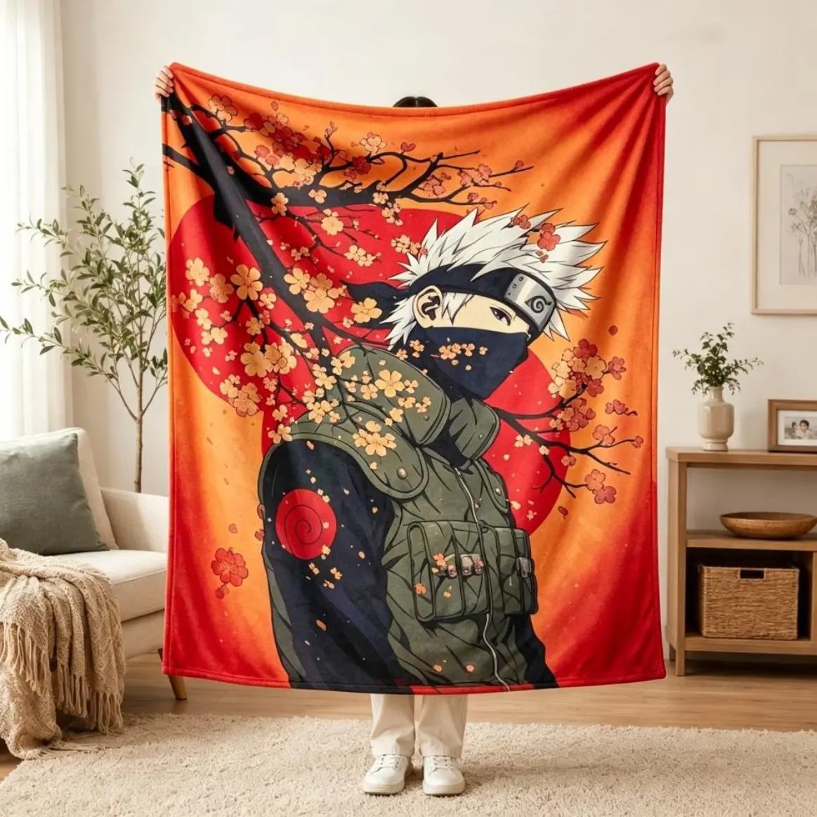 Kakashi Hatake Anime Flannel Blanket For Adults And Kids, Soft Comfortable Warm Fleece Throw Blanket, Cozy Oversized Cooling Blanket For Living Room Bedroom Sofa, Trending Viral Blanket Gift Idea Home Decor Summer Blanket