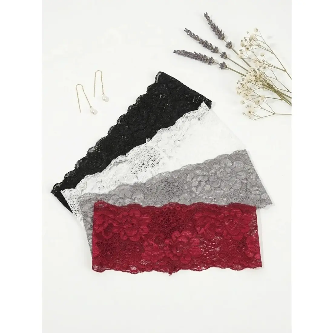 4PCS Boho Lace Flower Headbands for Women, Braided Wide Hair Bands, Soft Stretch Non-Slip Headband Set, Vintage Fashion Hair Accessories for Daily Wear, Travel, Workouts & Beach Vacations
