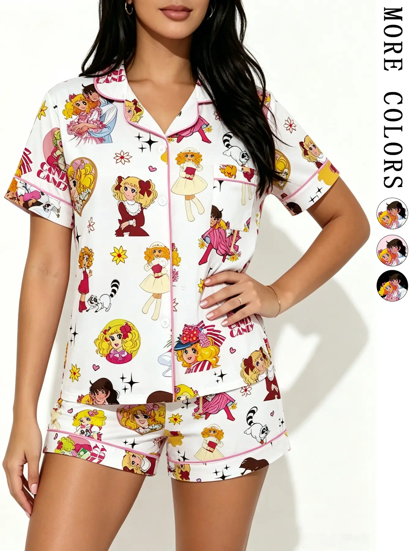 Teenage Anime Girl Pajama Set, Soft Breathable Short Sleeve Top & Elastic Waist Shorts, Cute Retro Aesthetic Style, Perfect for Sleepwear, Loungewear & Gifts
