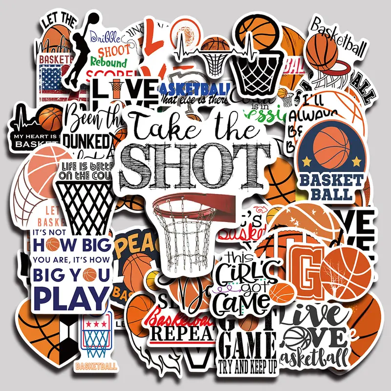 50PCS Basketball Aesthetic Vinyl Stickers Pack for Laptop Water Bottle Phone Case Skateboard Journal Scrapbook DIY Decoration