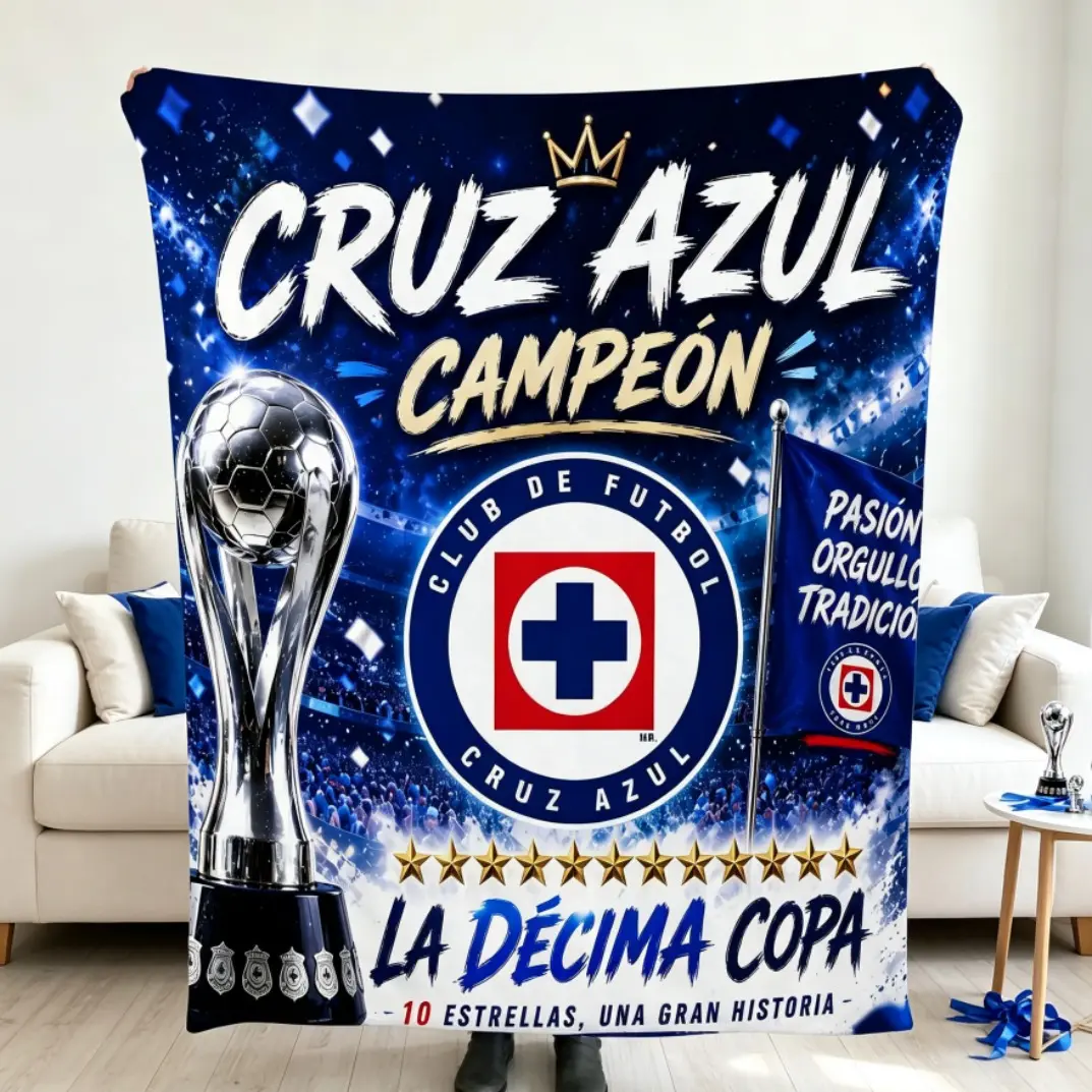 Cruz Azul Adult Soccer Flannel Blanket, Cruz Azul Campeon Champion Theme Throw Blanket, Soft Cozy Fleece Blanket for Soccer Fans, Lightweight Warm Blanket for Sofa Bed Bedroom Living Room Office Travel Camping, Football Sports Gift for Adults Kids Fans