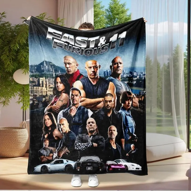 1pc Fast & Furious 11 Themed Full Print High-Quality Cotton Flannel Blanket, 230GSM, Soft & Durable, Multi-Size (70x100cm-180x230cm), All-Season Home & Outdoors Use, Ideal for Bed, Sofa, Office Naps