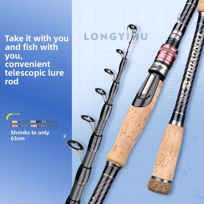 Carbon telescopic luya rod portable short section fishing rod M light hard handle straight handle sea rod road slider