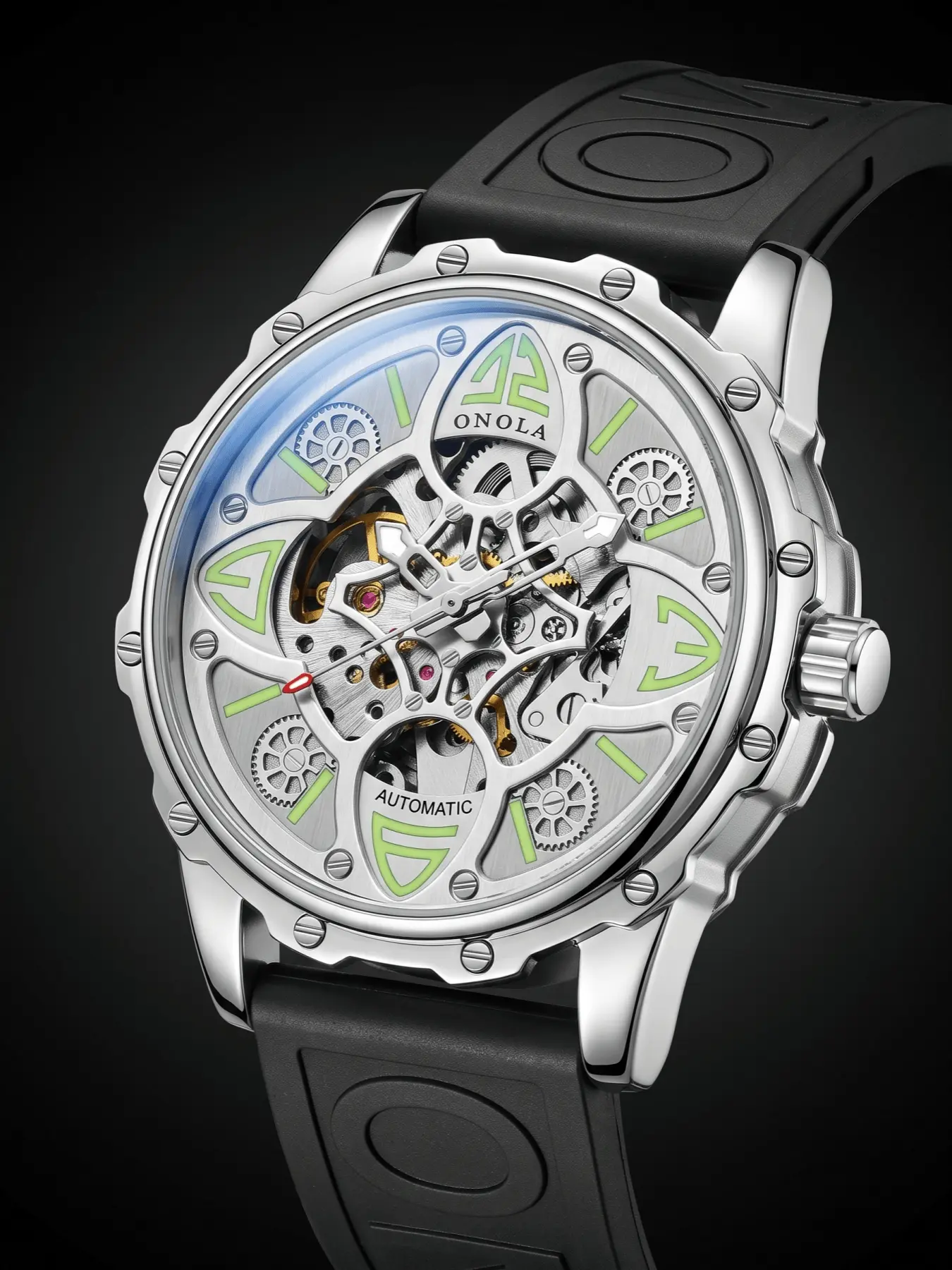 ONOLA Fashion Men's Mechanical Watch, Analog Mechanical Watches,Automatic Wristwatch Men Skeleton Hand Watch Luxury Fashion Watches Hollow Gear Dial Embossed Fashion Sport Luxury Watch For Men