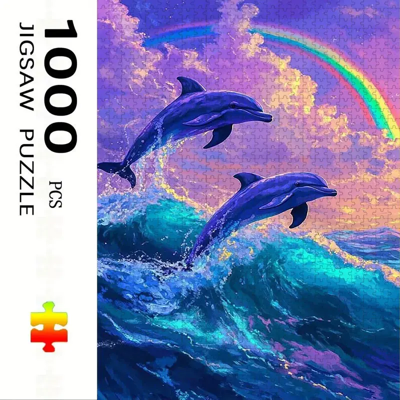1000 Piece Dolphin Puzzle, Large Adult Family Interactive Toy, DIY Home Decor, Holiday Scene, Mixed Colors, Perfect Gift, Durable Puzzle