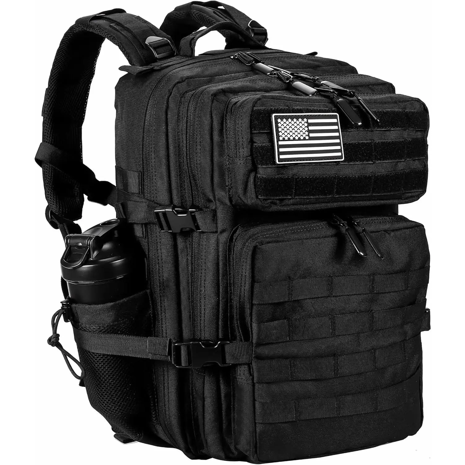 Black Tactical Backpack 45L Large Capacity Military Outdoor Dual Shoulder Bag for Hiking, Camping, Combat, Camouflage, and Commuting