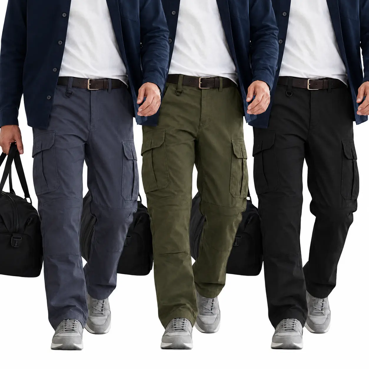 Men's 3-Pack Cargo Work Pants with Multiple Pockets, Durable Utility Style for Construction and Hiking, Men's Work Pants, Polyester Clothes, Mens Clothing, Cargo Trousers, Outdoor, Work Gear