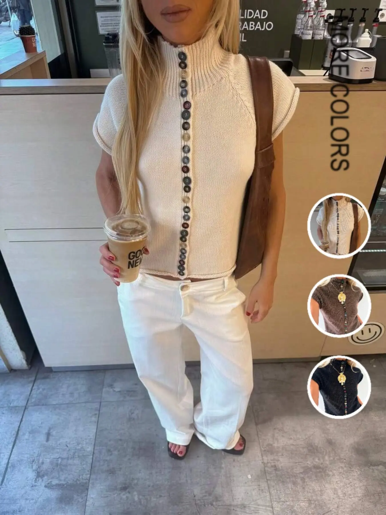 New Women's Colorful Button Knit Top, Unique Design Casual Pullover, Elegant Short Sleeve Sweater, Comfortable Fashionable Hoodie