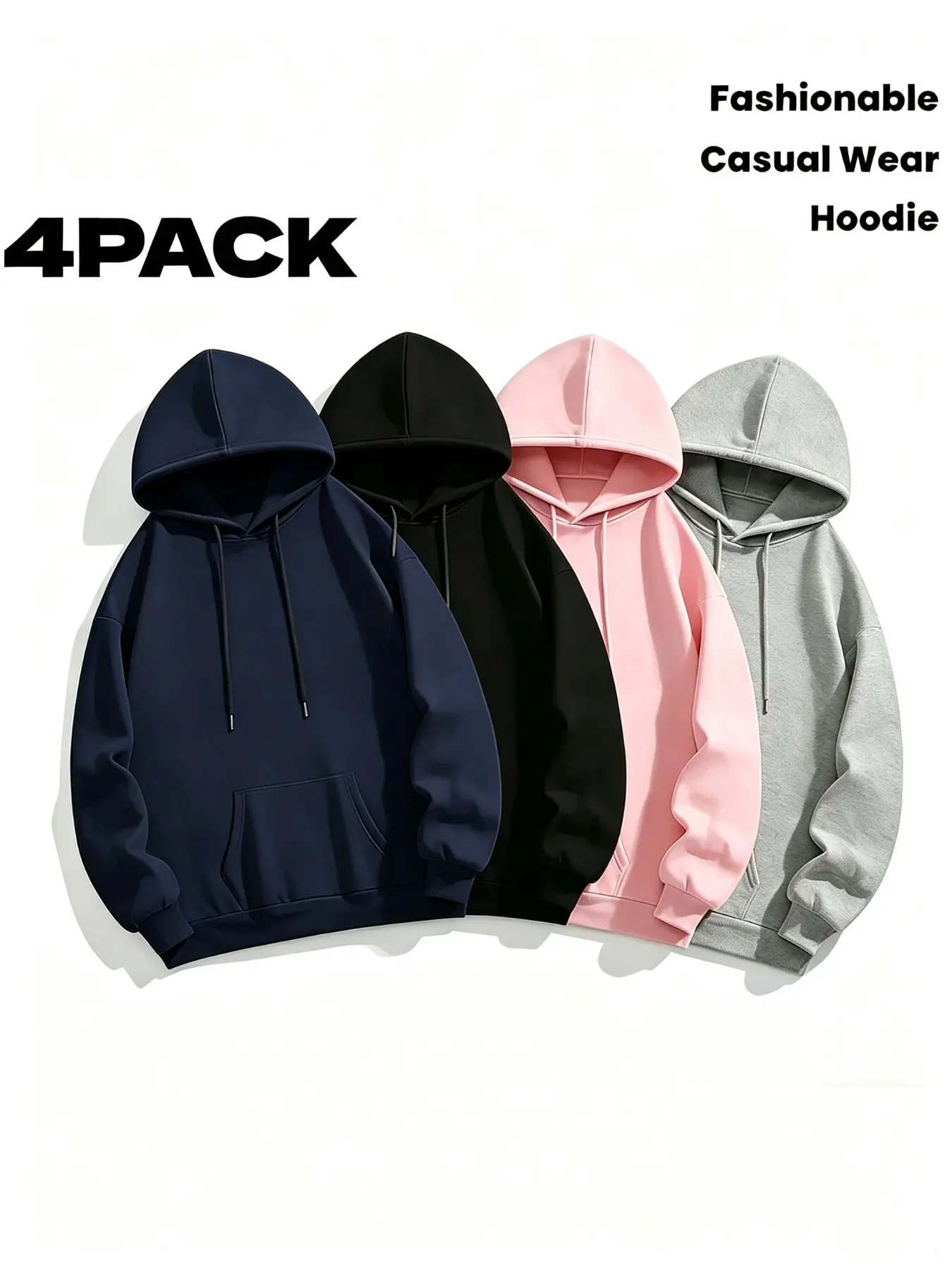 4-Piece Unisex Hooded Long Sleeves Sweatshirts Set, Fall Winter Casual Geometric Pattern, Loose Fit Soft Fleece Lining, Perfect for Sports & Outing, Loose Fit Hoodie