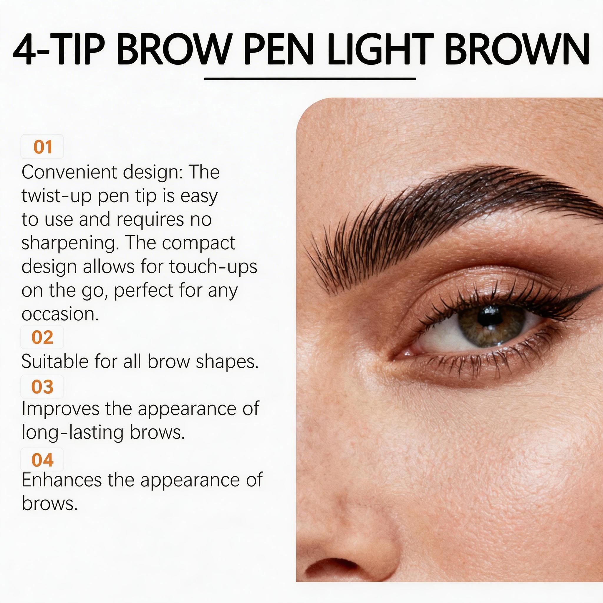 ZEPHOCO 4-Tip Brow Pen Black, VP/DMAPA Acrylates Copolymer Waterproof Film, Ultra-Fine Tip Precise Sculpting, Smooth Clump-Free, Twist-Up Design, Smudge-Resistant All-Day Wear for All Brows
