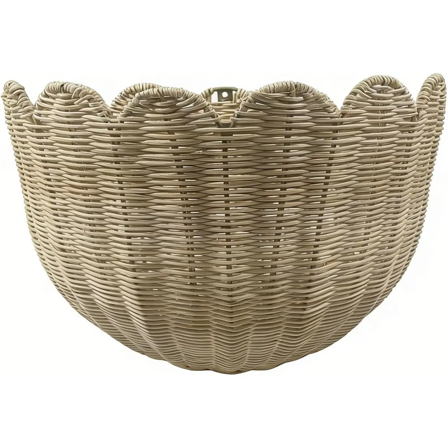 Handmade Scalloped Edge Rattan Wall Basket with Smooth Metal Frame - Lightweight Hook, 11x8.26x15.7" (11 Inches * 8.26 Inches * 15.7 Inches) Wall Mount Decor, Natural Look Hanging Planter Home Organizer for Toys, Towels - Bathroom Living Room Home Supply