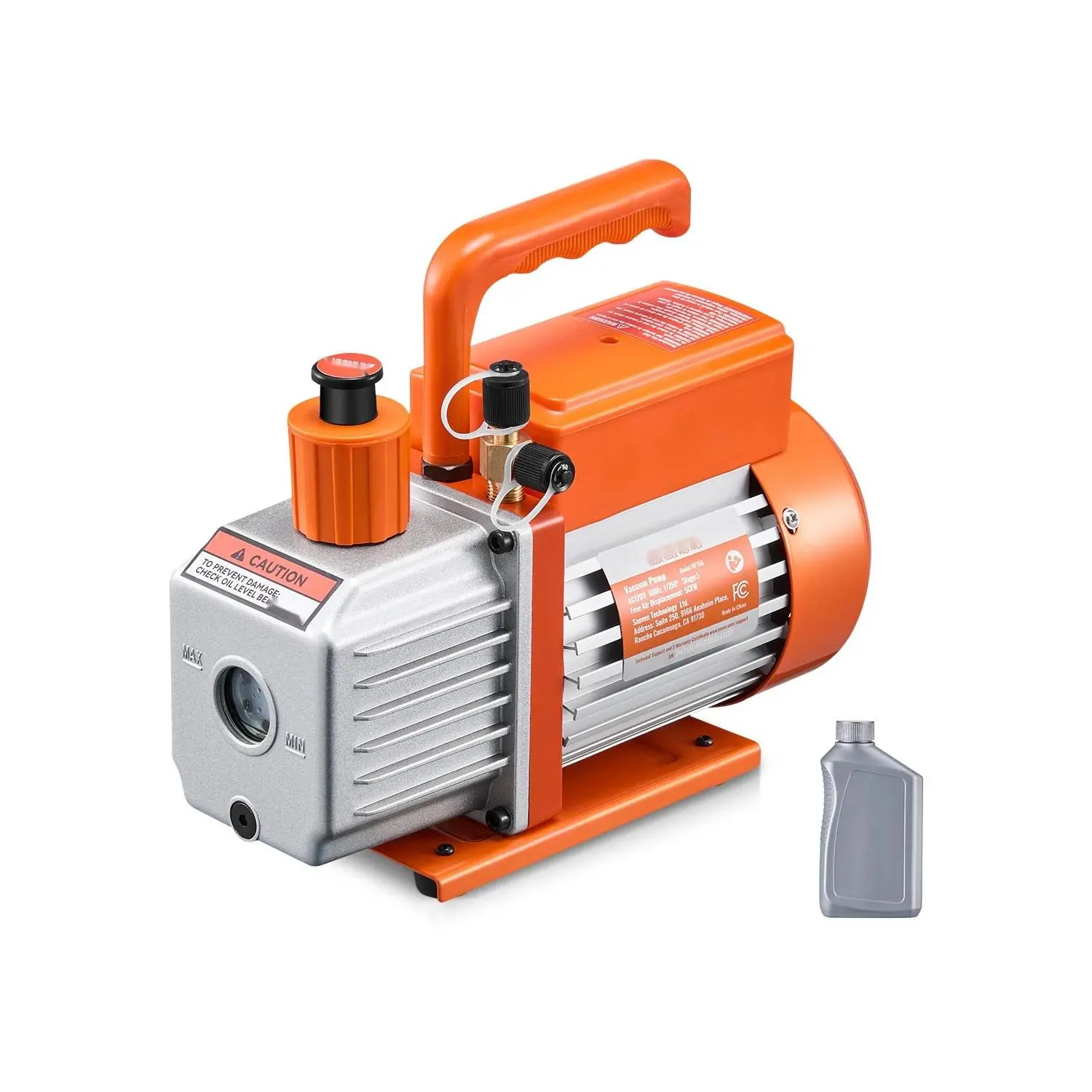5 CFM Industrial-Grade Rotary Vane Vacuum Pump - Oil Included, Copper Motor, Cooling Fan, Refrigerant Ports, Durable Construction, Quiet Operation For HVAC Refrigeration, A/C, Lab System Evacuation, Leak Testing, Vacuum Oil