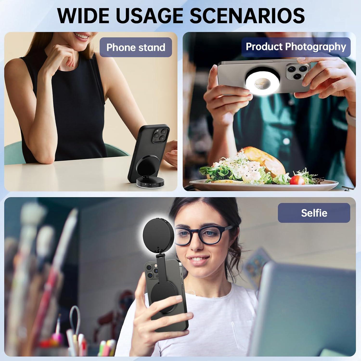 Magnetic Selfie Fill Light Compatible with Magsafe iPhone and Android, Mirror Ring Beauty Light Cri97 Color Quality, 360° Foldable LED for Selfies Photography, Led Smartphone Light, Portable Selfie Light, Led Selfie Accessories